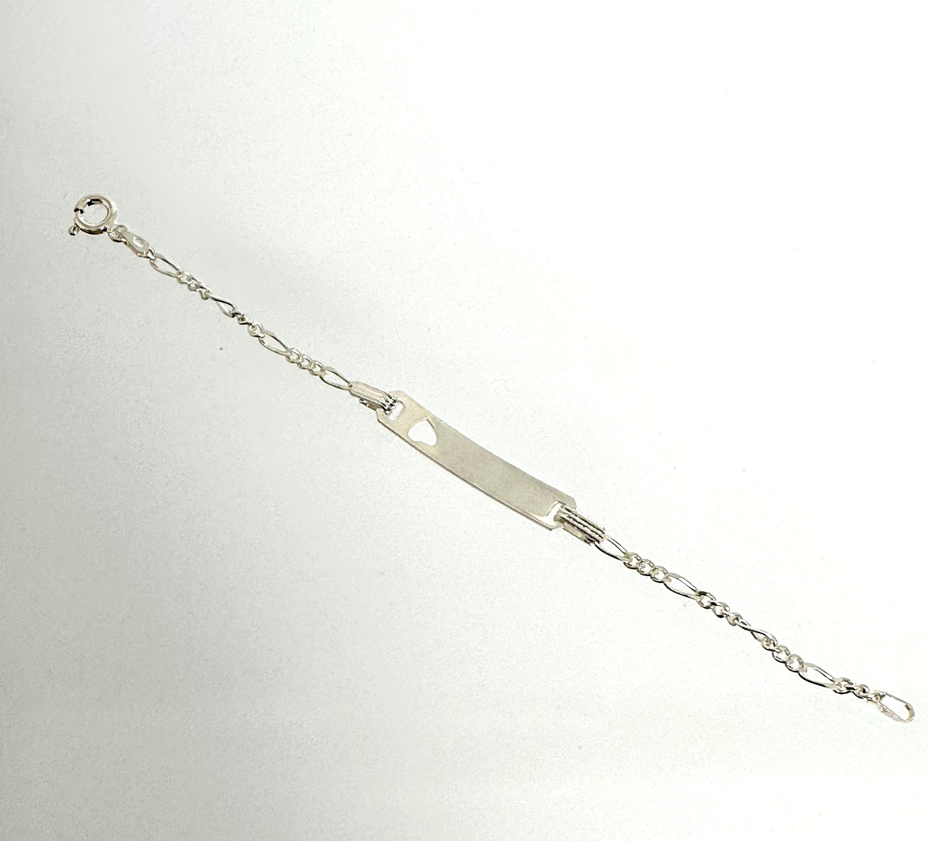 Sterling Silver Childs ID Bracelet: Vintage Figaro Chain, Heart Cutout