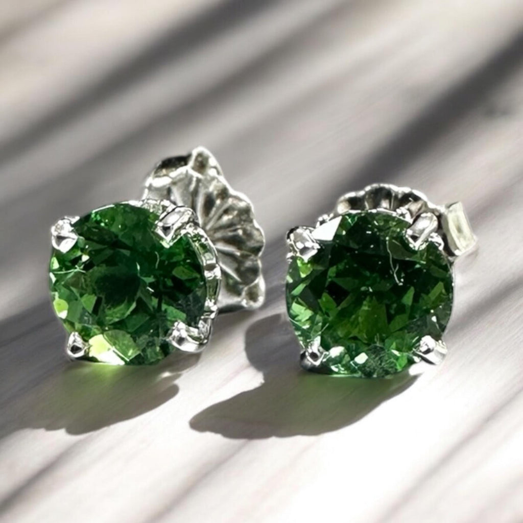 Elegant 14K White Gold Chrome Tourmaline Stud Earrings - 0.50ct Gems - Custom Selection