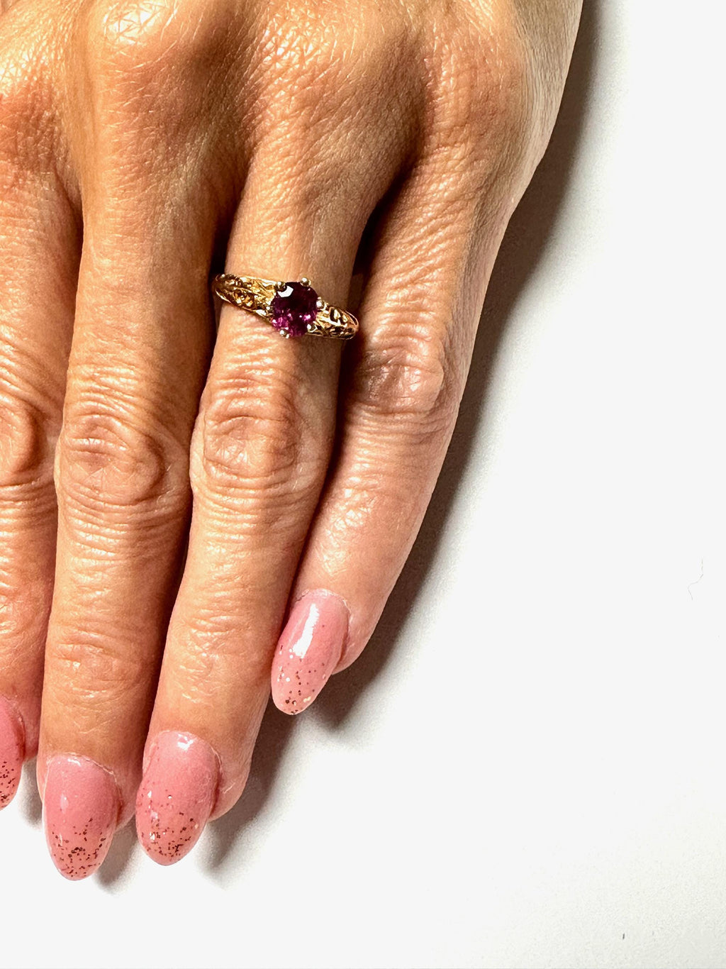 Vintage Ruby Ring, 14k Yellow Gold Filigree, July Birthstone