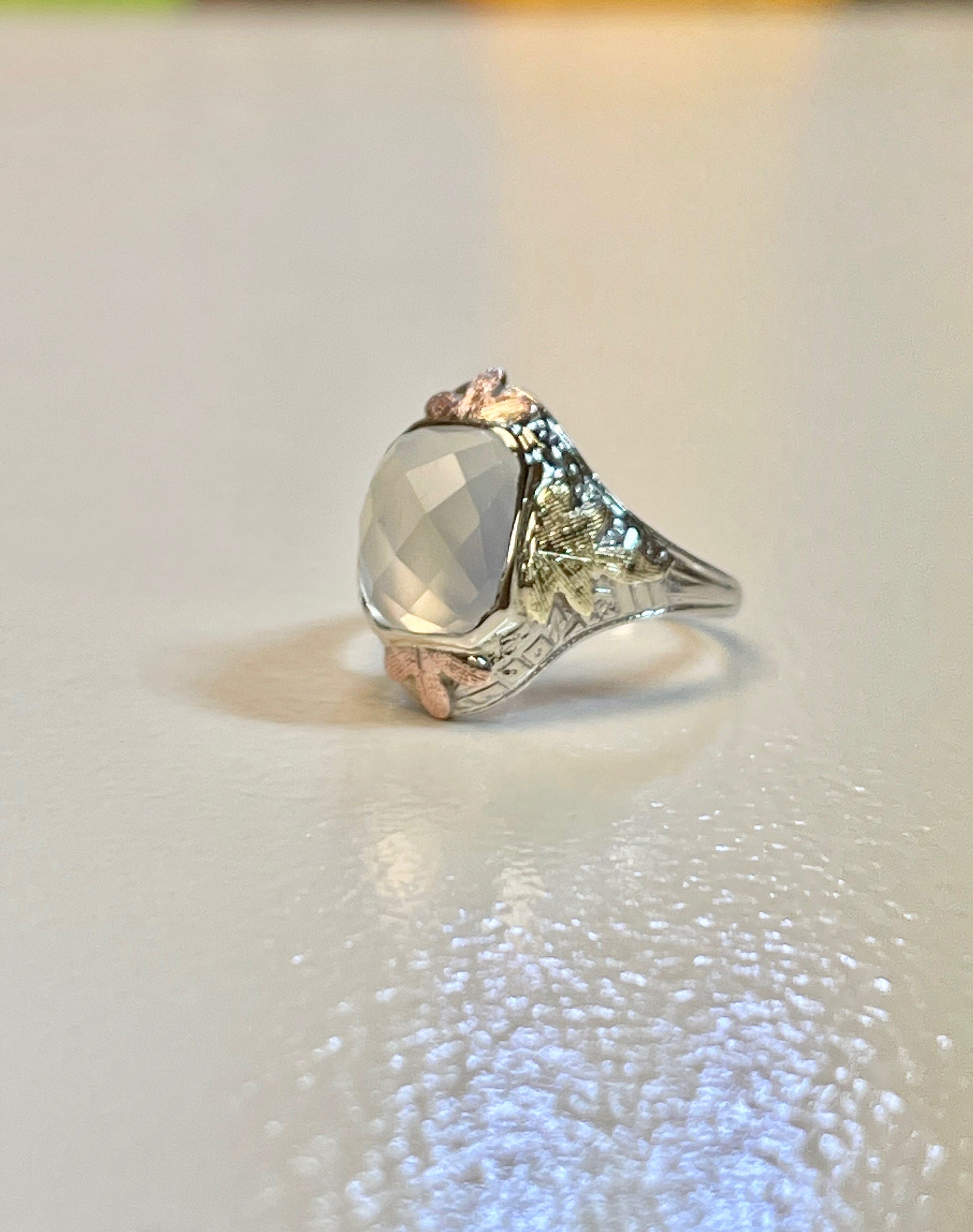 Vintage Multi Color Gold Moonstone Ring, Faceted Moonstone Jewelry