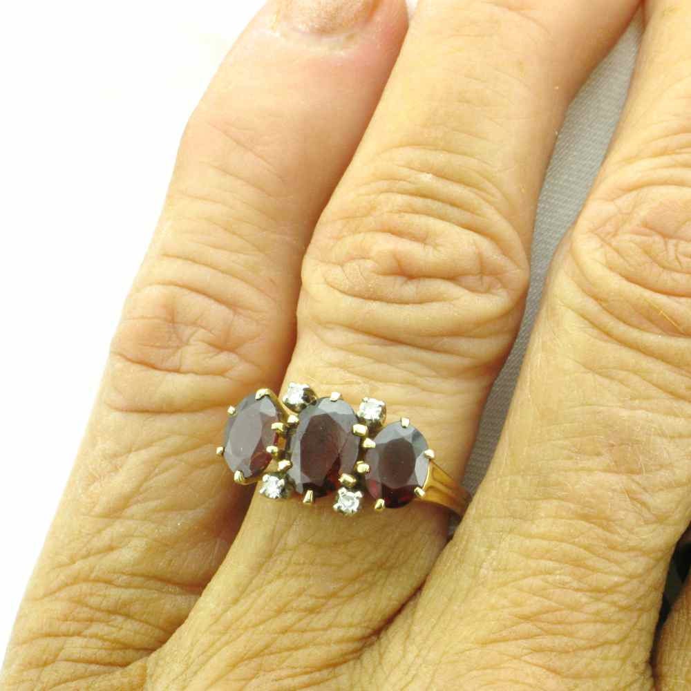 Estate 14k Yellow Gold Garnet Ring with Diamonds - Size 6.25 - January Birthstone