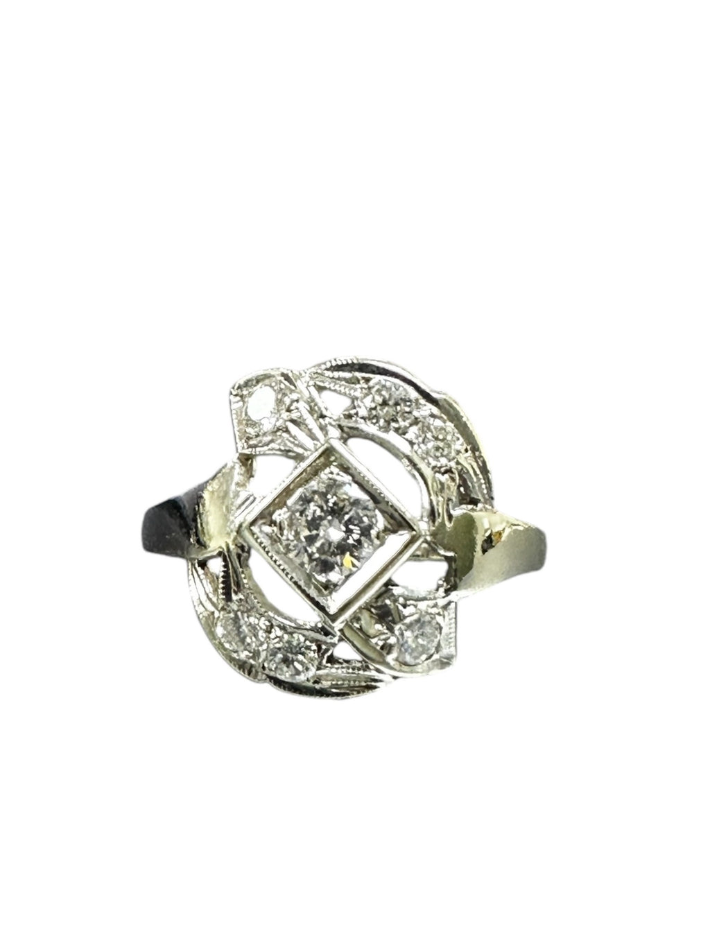 1950s White Gold Diamond Cocktail Ring, 0.25 Carat, Size 6.75