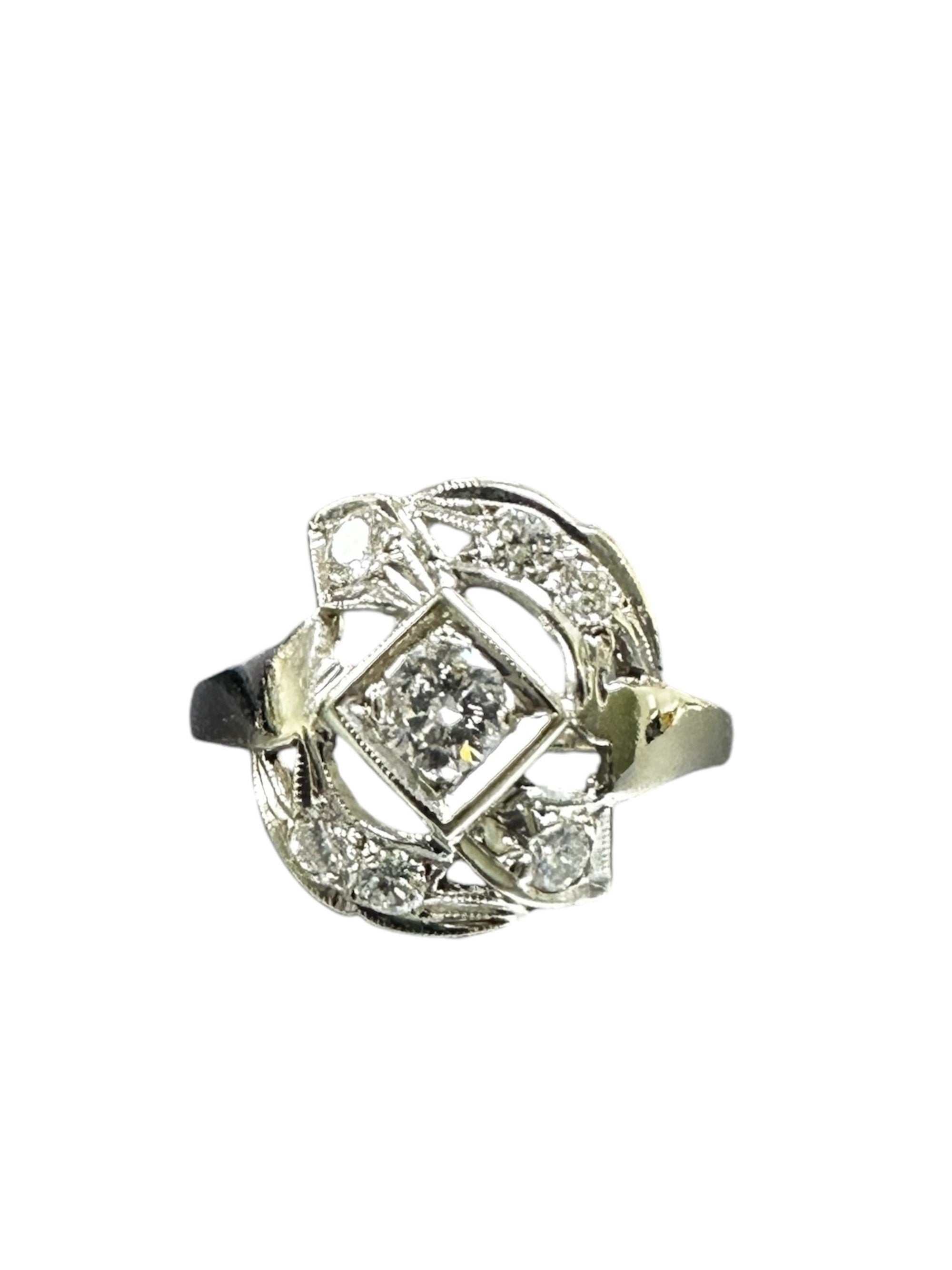 1950s White Gold Diamond Cocktail Ring, 0.25 Carat, Size 6.75