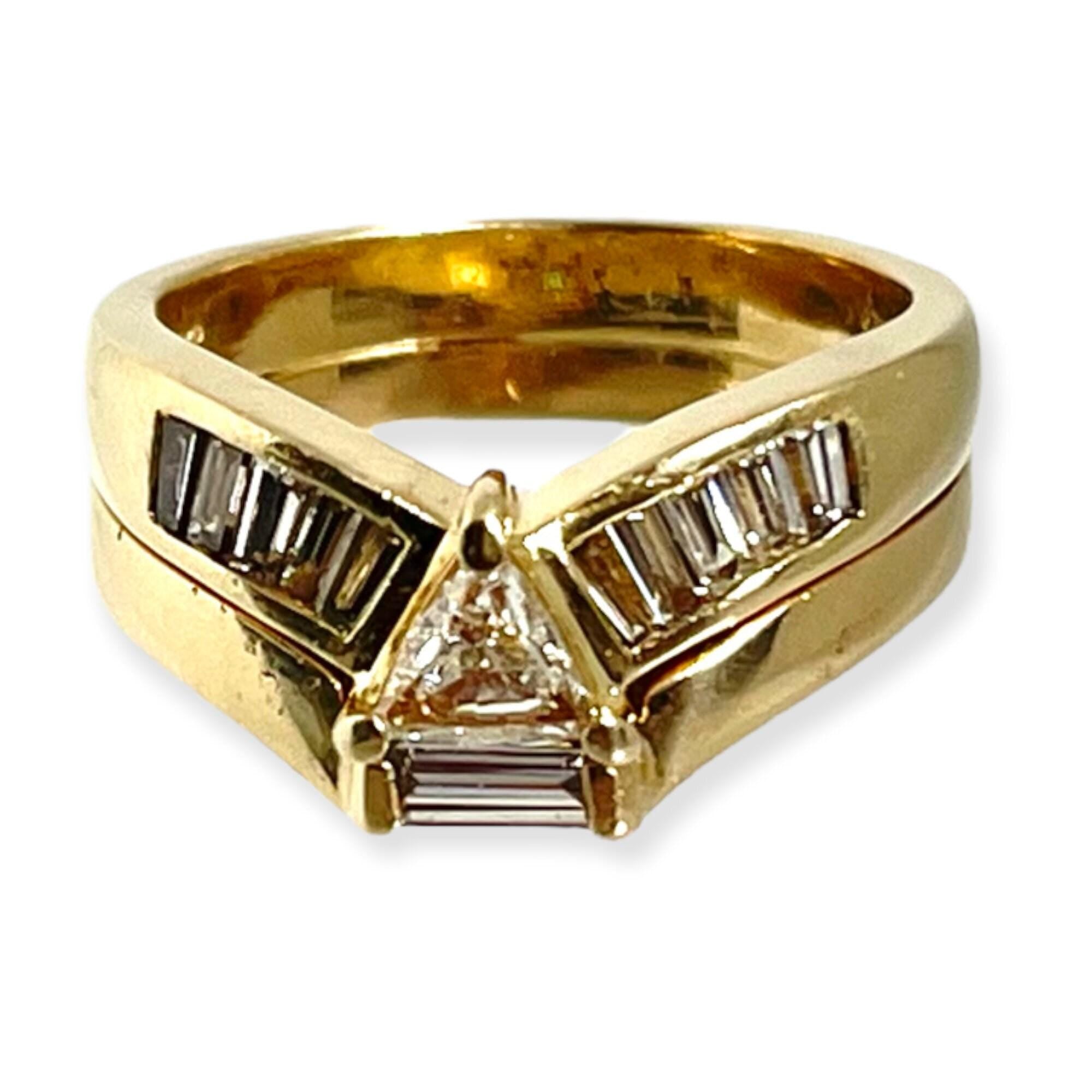 Vintage 14k Yellow Gold Trilliant Diamond Wedding Set