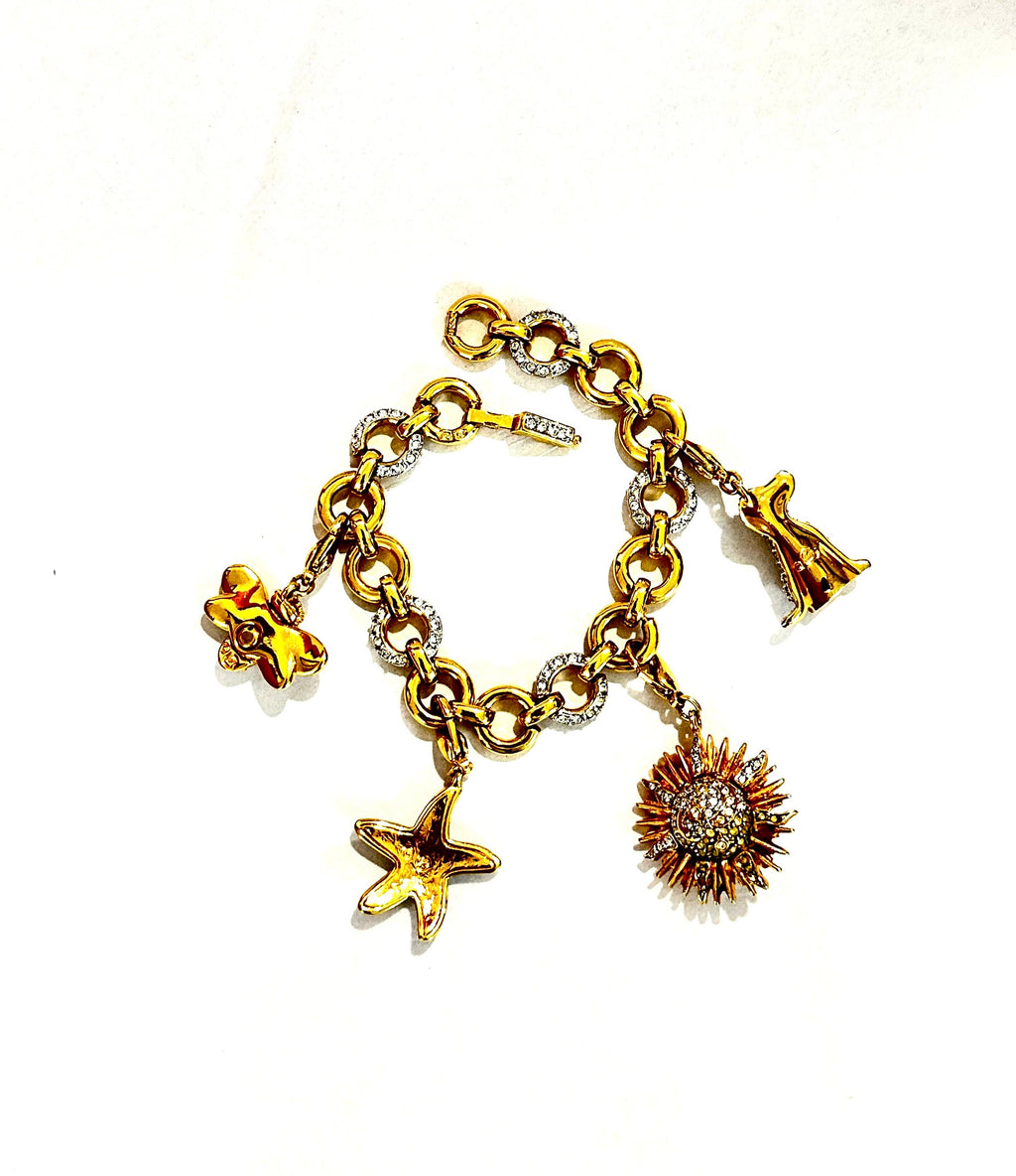 Gold Plated Metal Alloy Swarovski Crystal Charm Bracelet