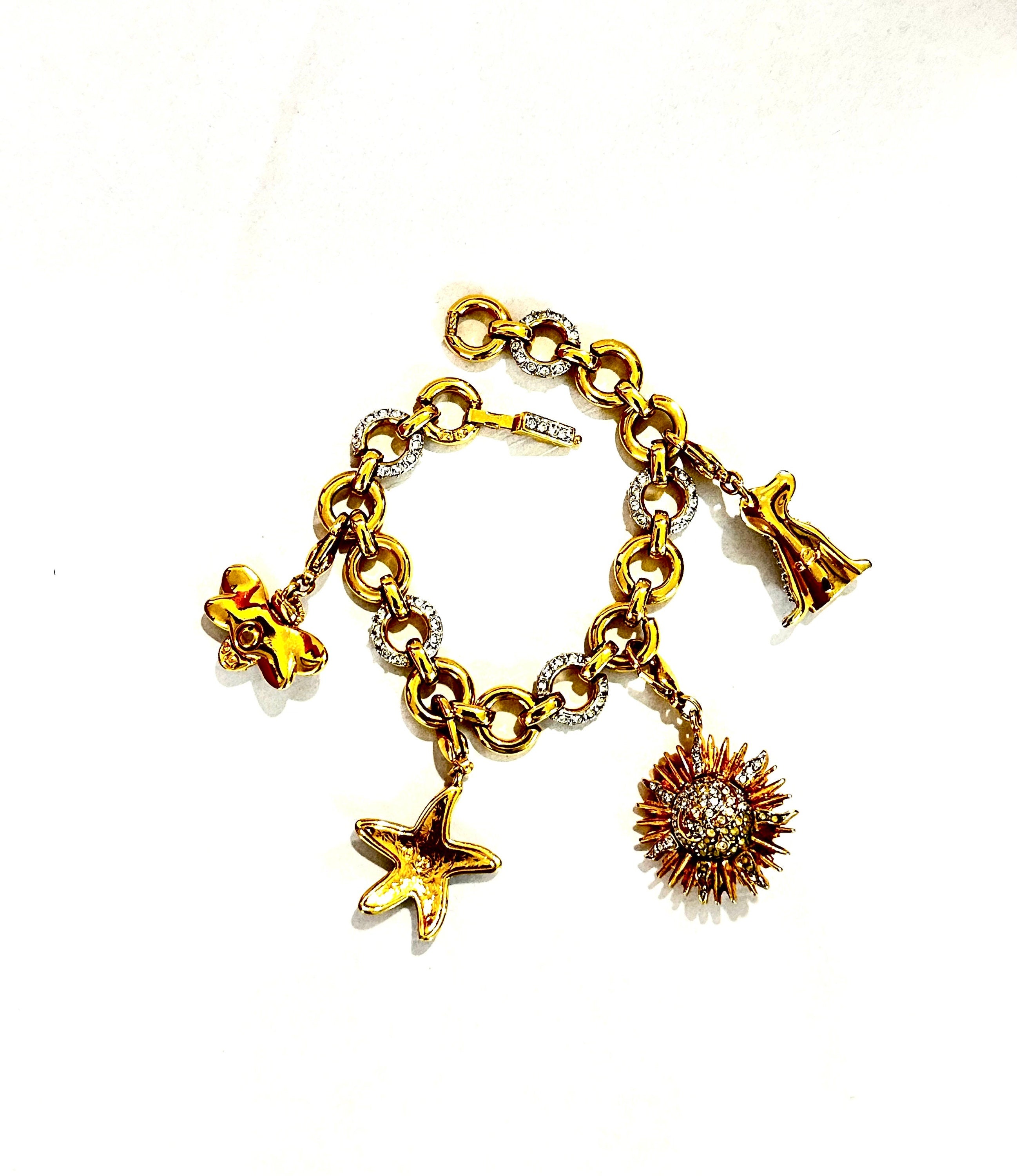 Gold Plated Metal Alloy Swarovski Crystal Charm Bracelet