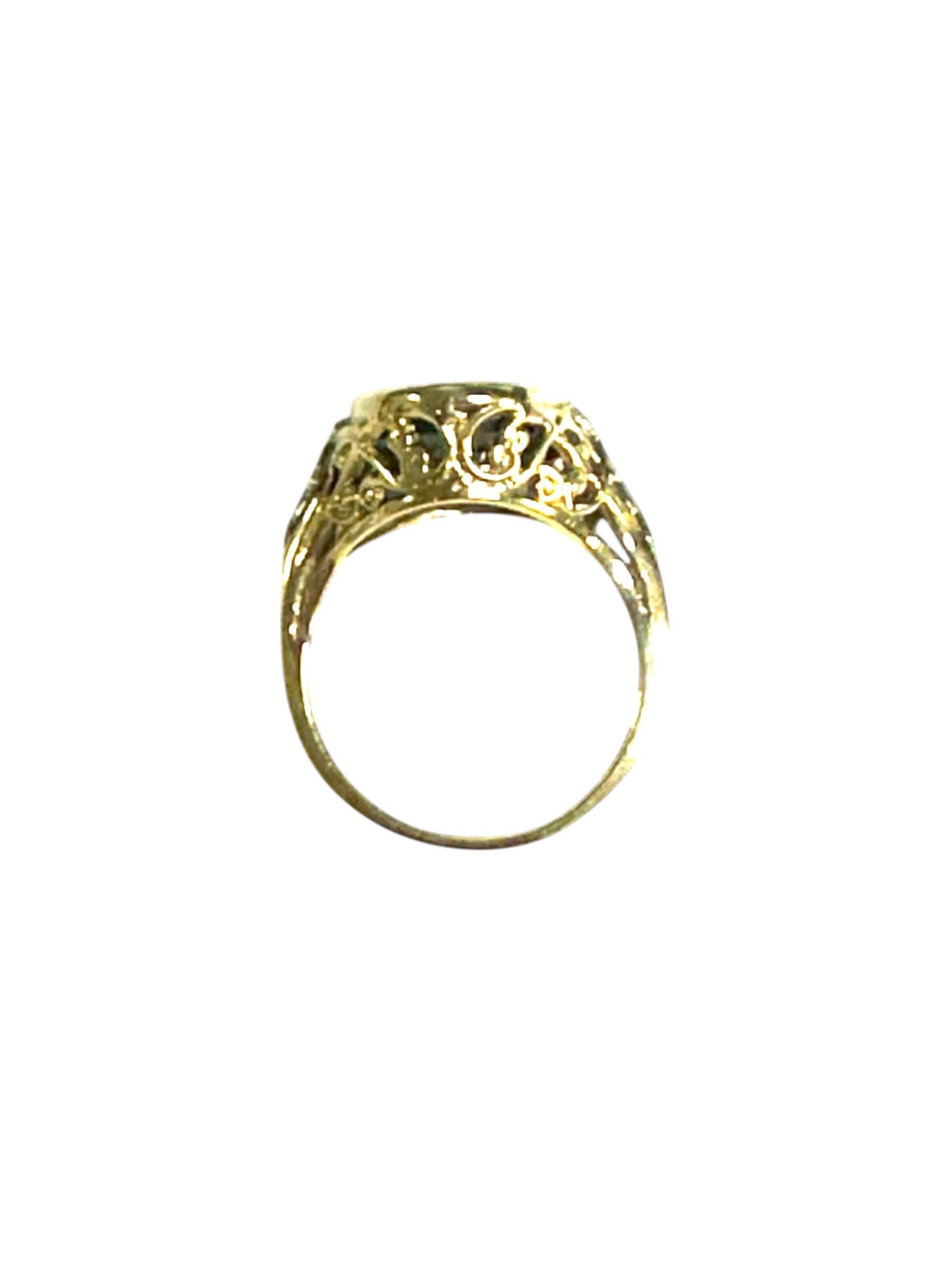 14K Gold Filigree Ring: Vintage Black Onyx Bezel