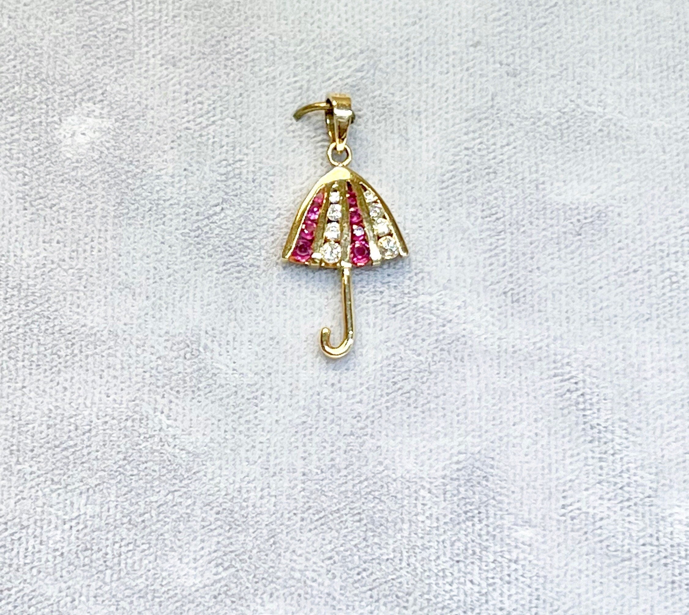 14k Yellow Gold Umbrella Pendant: Ruby and Diamond Charm