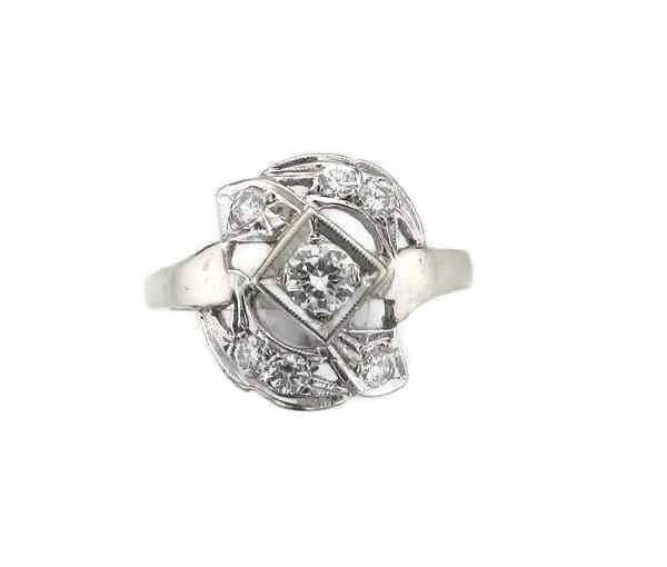 1950s White Gold Diamond Cocktail Ring, 0.25 Carat, Size 6.75