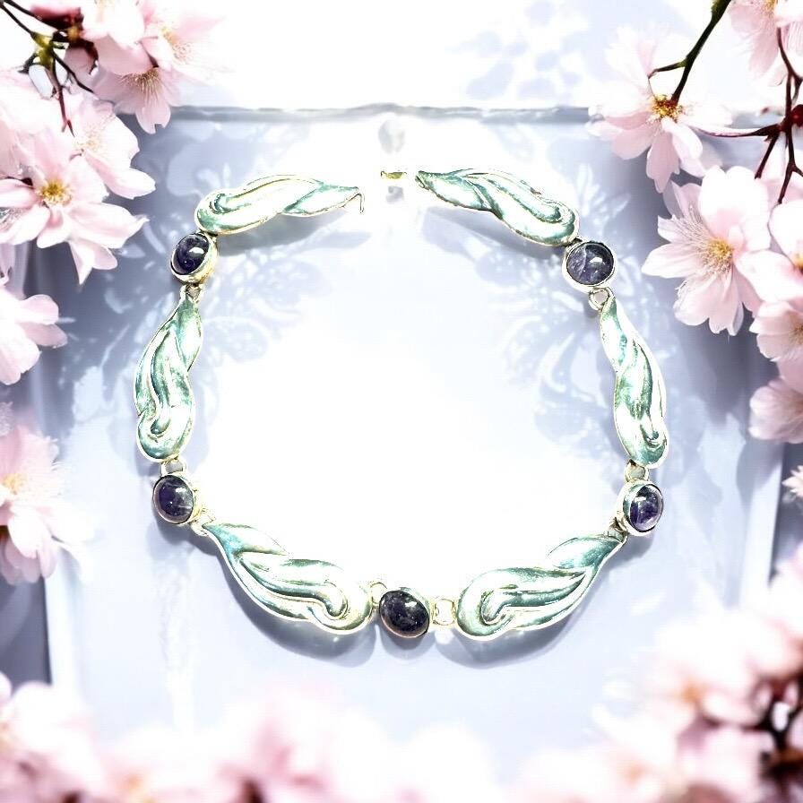 Sculptural Sterling Silver and Cabochon Amethyst Choker Necklace