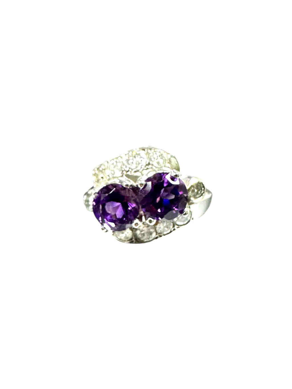 Elegant Ladies White Gold Diamond Amethyst Statement Ring