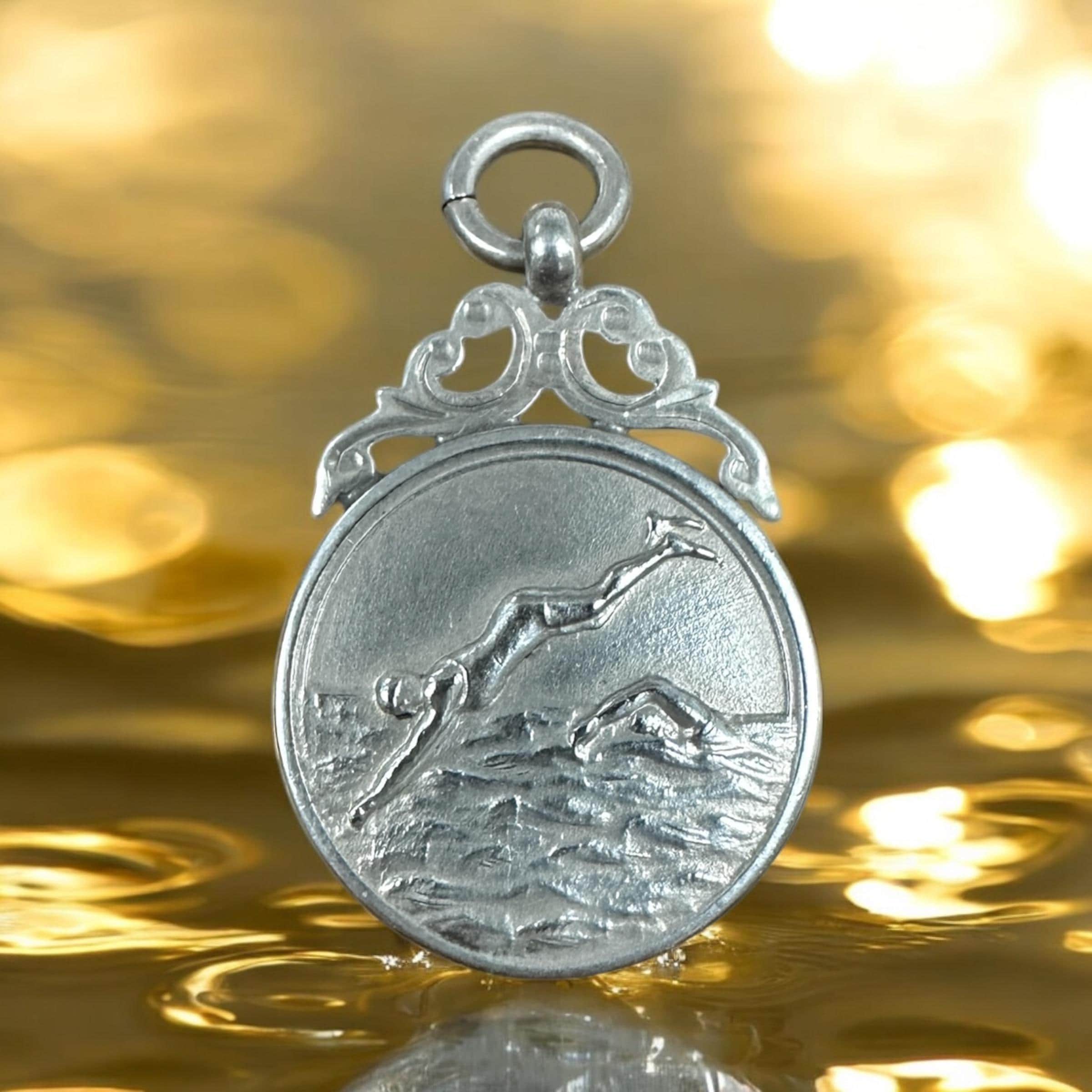 Personalized Sterling Silver Hallmarked Medal for Swim/Dive Enthusiasts
