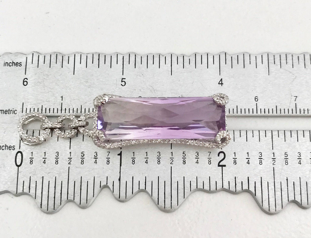 Elegant Vintage Amethyst & Diamond 14K Gold Pendant, February Birthstone Necklace, Fancy Cut Gemstone