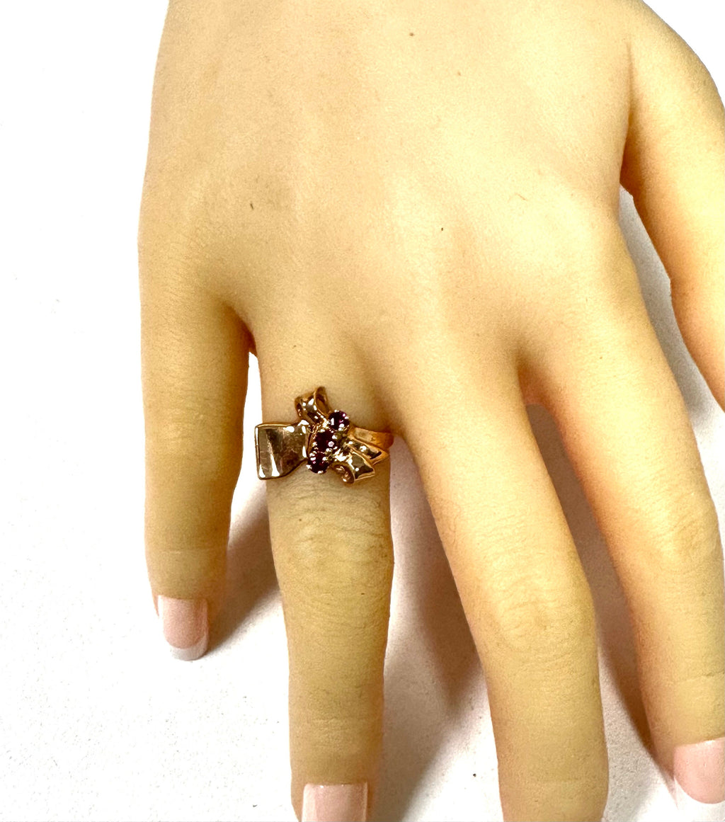 Retro 14k Rose Gold Ruby Ring - July Birthstone