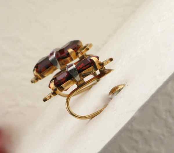 Yellow Gold Art Deco Citrine Ruby Earrings: Screw Back
