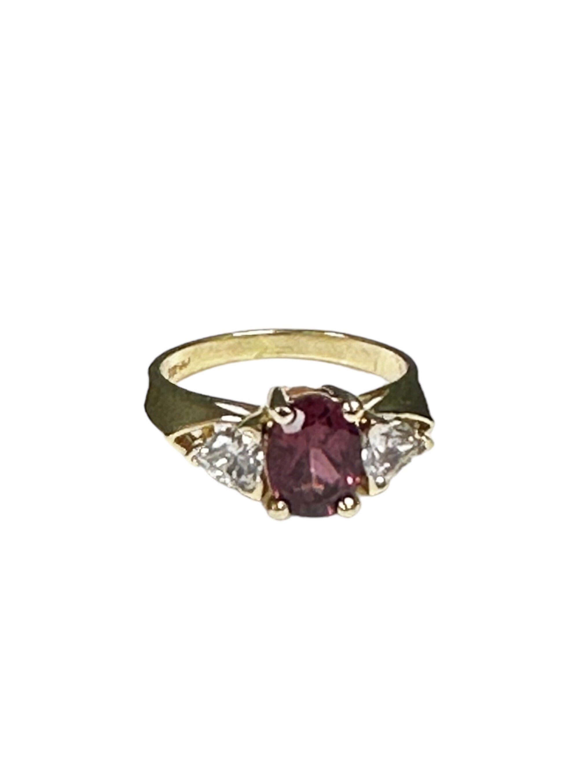 Vintage 14 karat Yellow Gold Rhodolite Garnet and Cubic Zirconia Ring