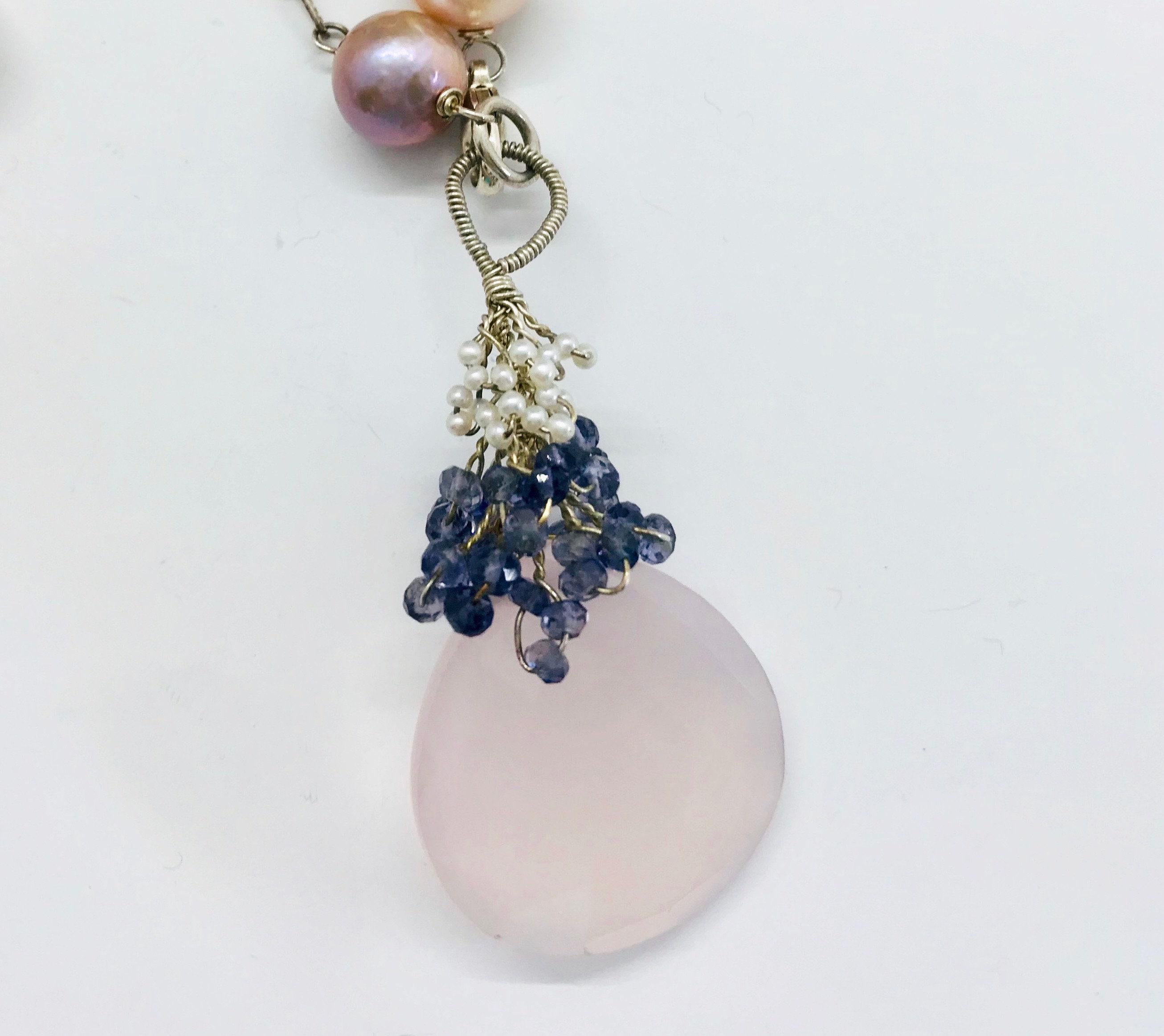 Sterling Silver Fresh Water Pearl Necklace with Rose Quartz Pendant