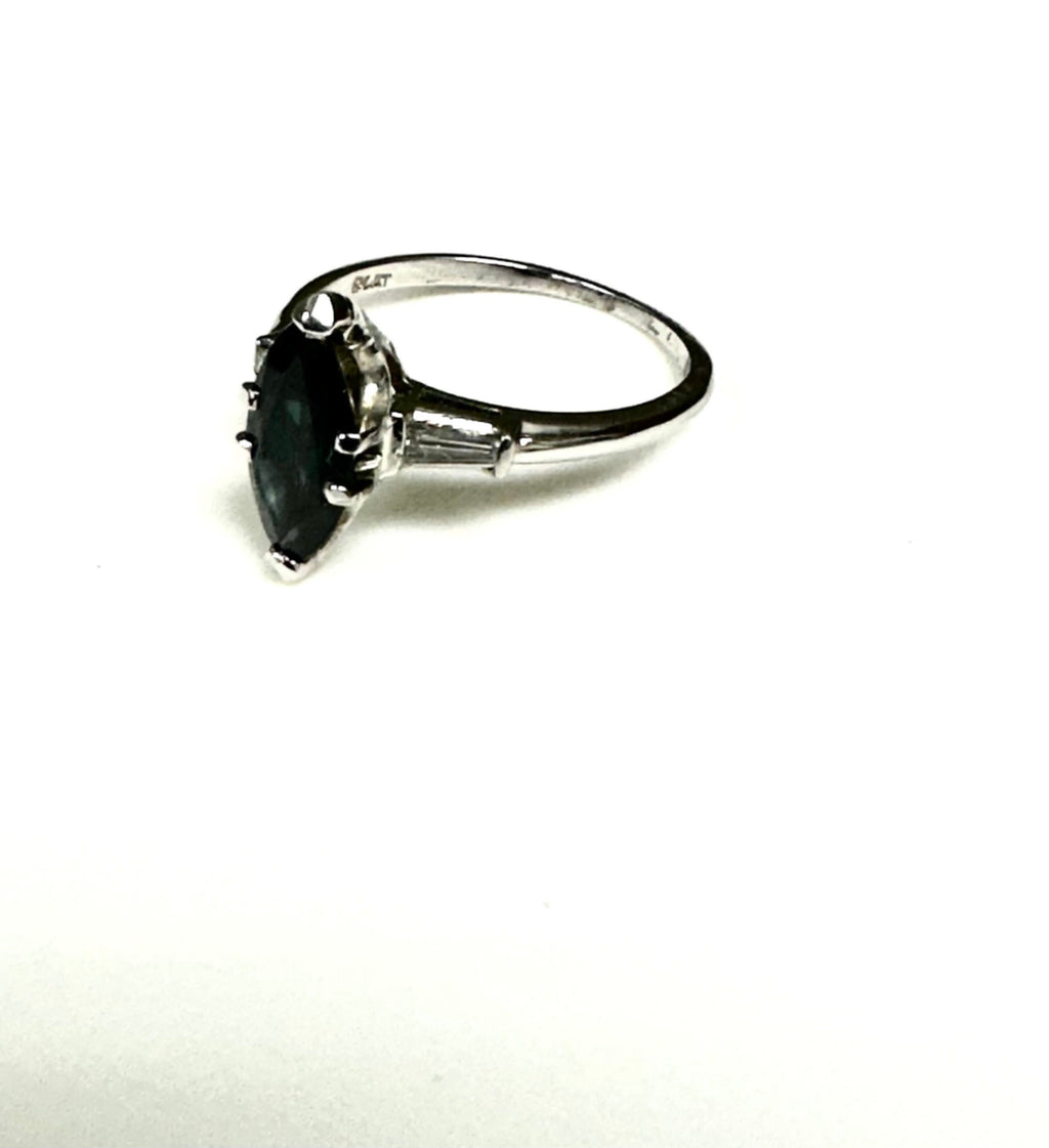 Platinum Marquise Blue Sapphire Ring: Diamond Alternative Engagement Ring