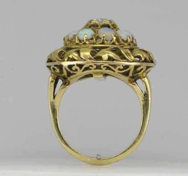 Yellow Gold Opal Diamond Ring: Floral Estate Jewelry