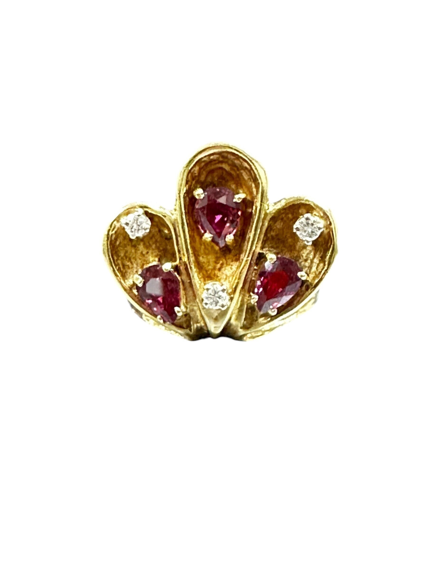 Vintage 14k Yellow Gold Ruby and Diamond Ring - July Birthstone