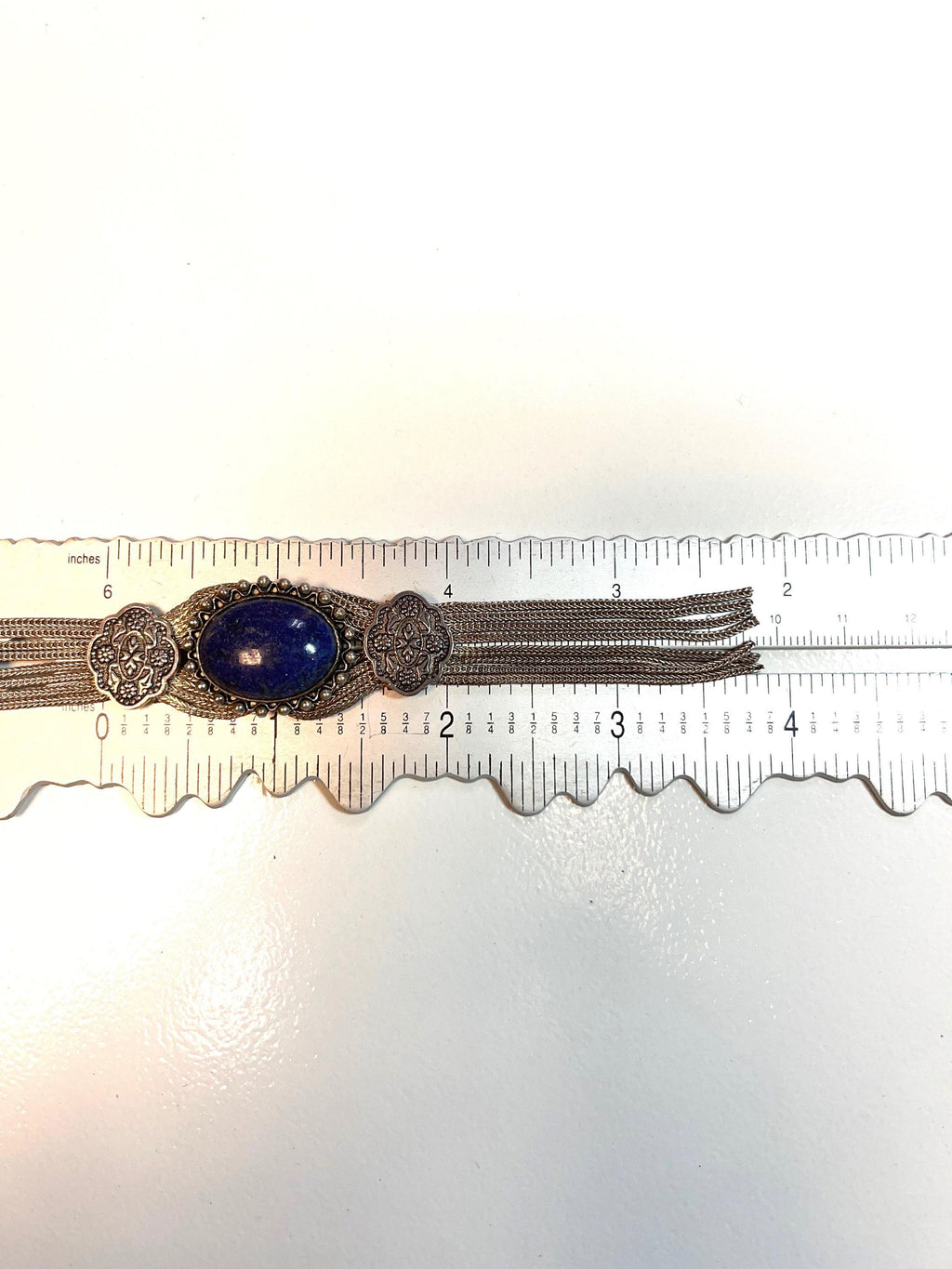 Vintage Sterling Silver Lapis Lazuli Tassel Necklace