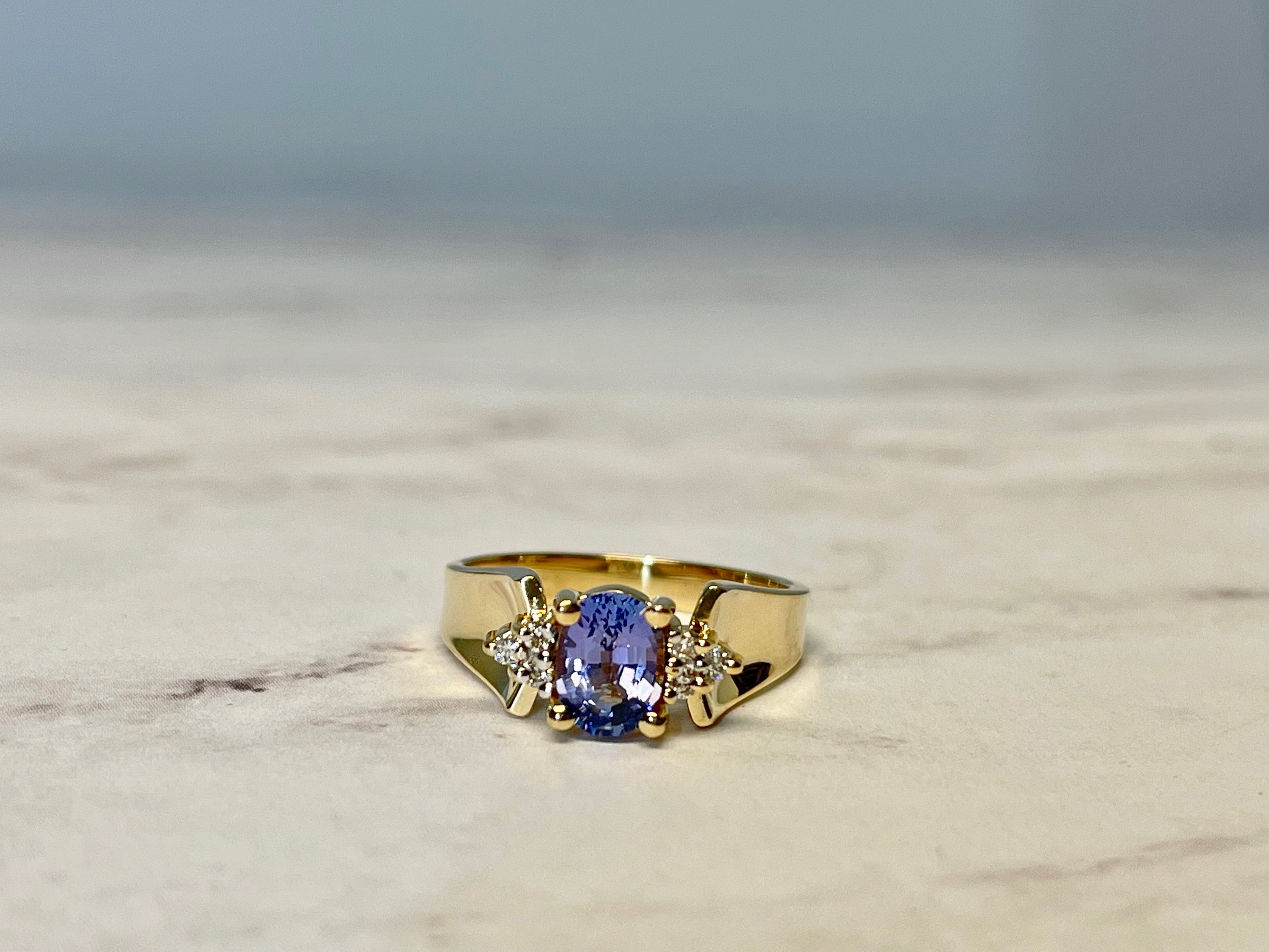 Vintage 14K Gold Tanzanite and Diamond Cocktail Ring, Size 7