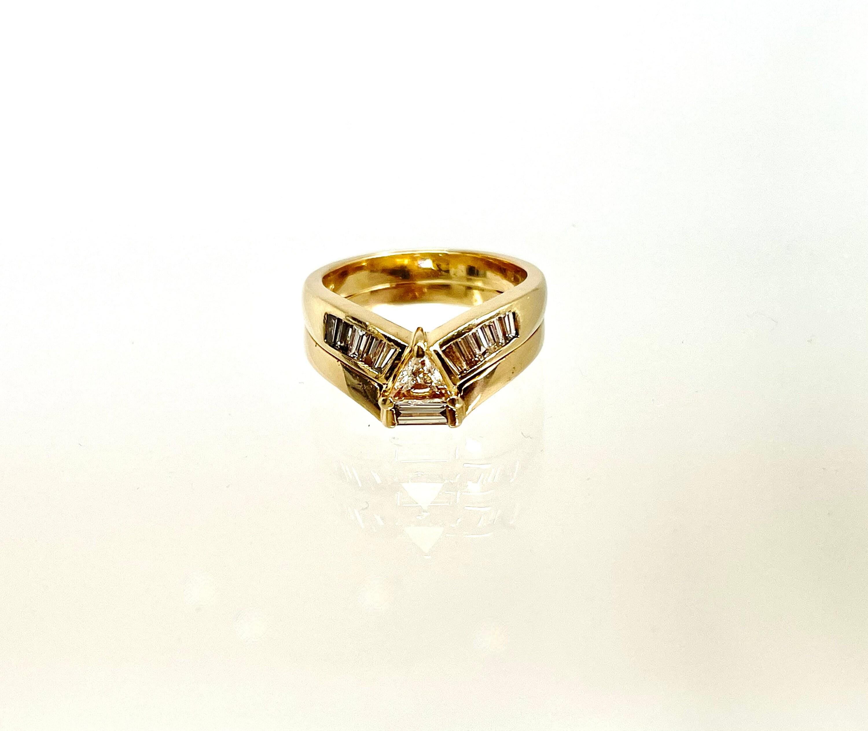 Vintage 14k Yellow Gold Trilliant Diamond Wedding Set