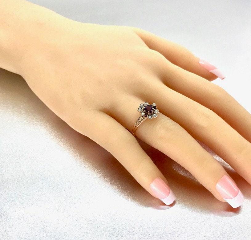 Victorian 10k Yellow Gold Amethyst Pearl Ring: February Birthstone