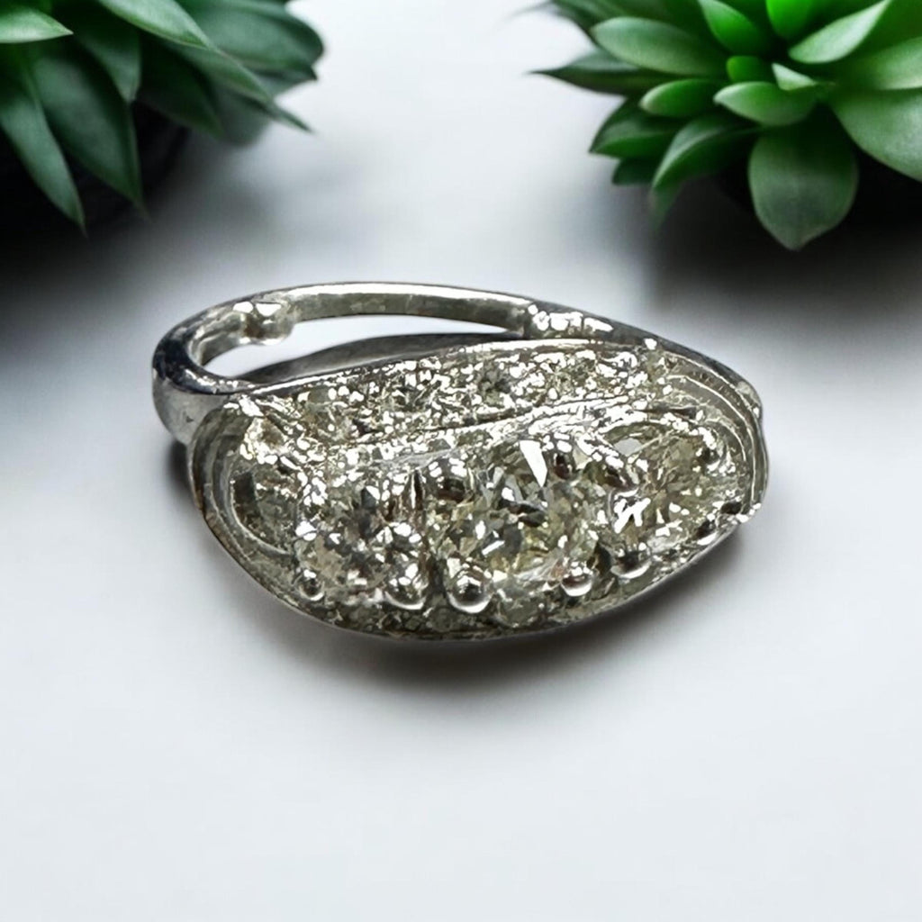 Ladies 14 Karat White Gold Diamond Cocktail Ring with Arthritic "Balls" in Shank