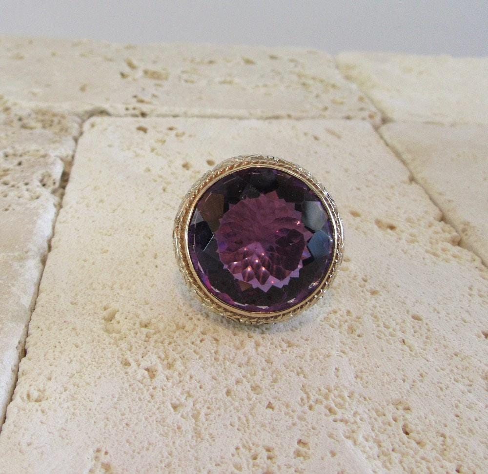 Sterling Silver Amethyst Filigree Ring, Sterling Ring with Gold Wash, February Birthstone, Birthstone Ring, Statement Ring
