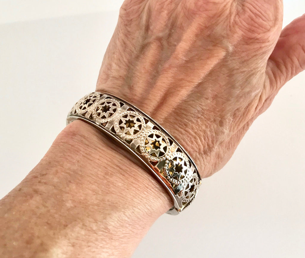 Vintage Gold & White Tone Star Cutout Bangle Bracelet