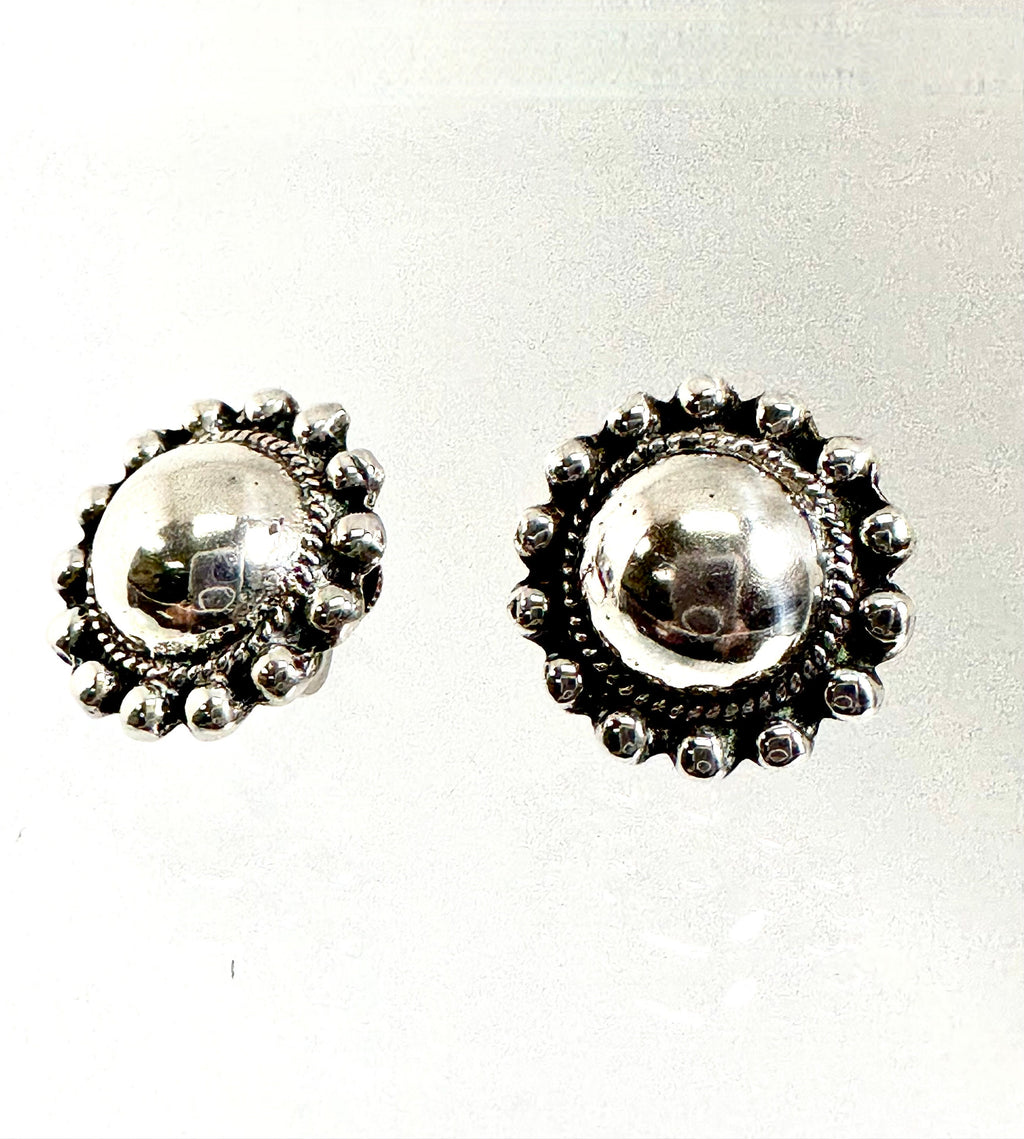 Vintage Sterling Silver Dome Earrings: Screw Back Design