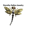 Vintage 14K Gold Dragonfly Brooch with Ruby Eyes