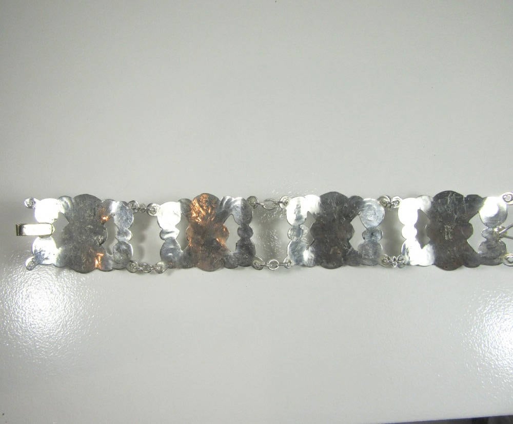 Vintage Mexican Silver Amethyst Link Bracelet: Geometric Scroll Design