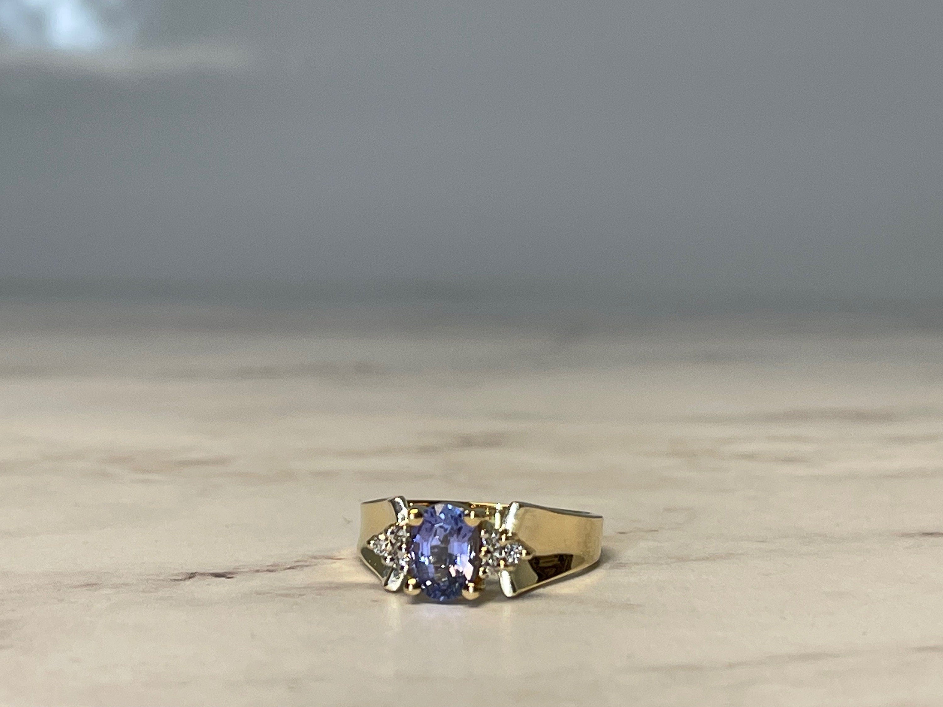 Vintage 14K Gold Tanzanite and Diamond Cocktail Ring, Size 7