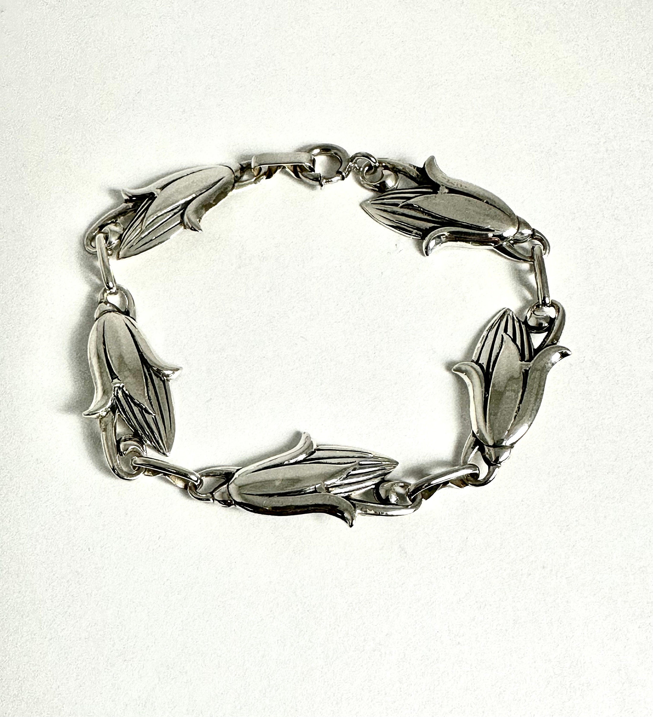 Vintage Sterling Silver Floral Design Link Bracelet by Jewel Art