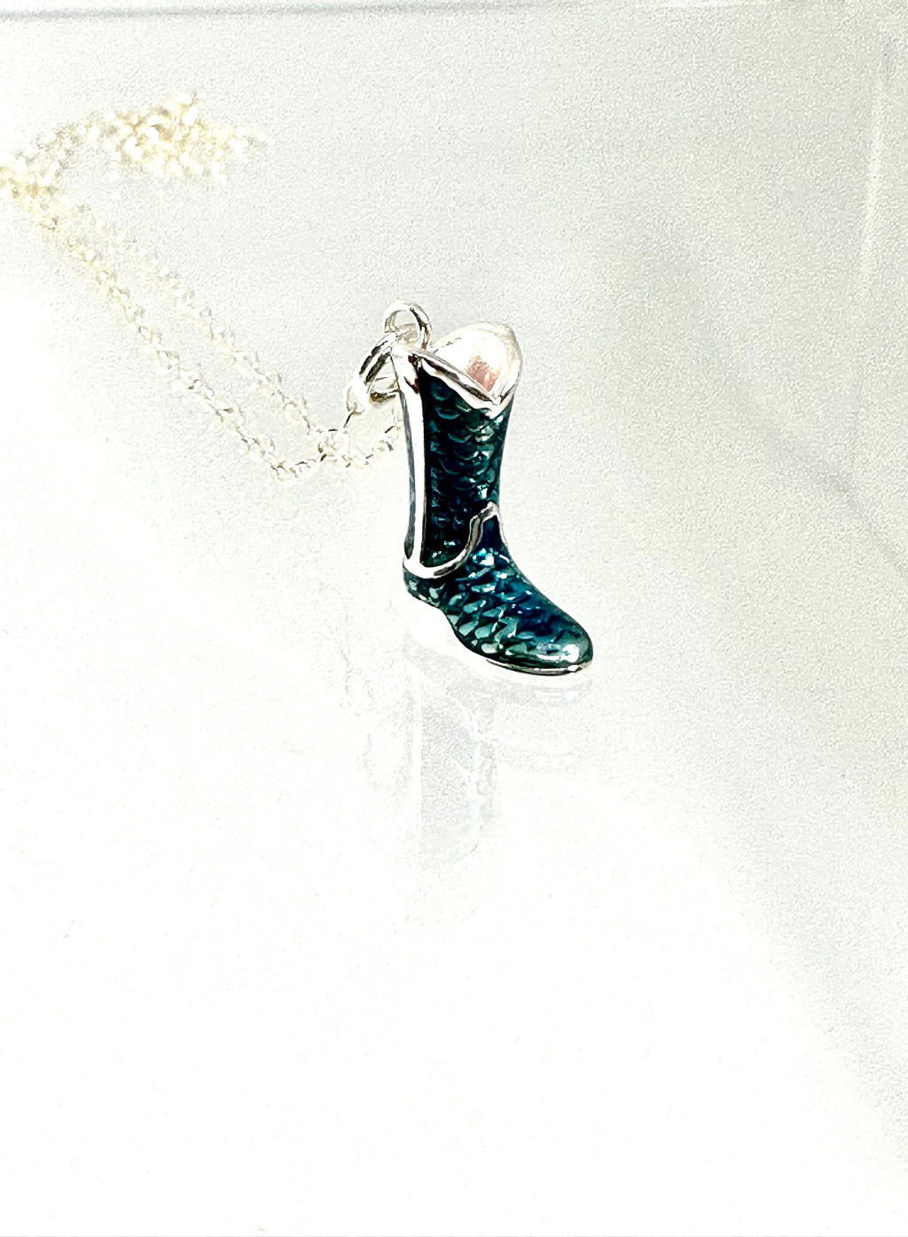 Enamel Cowboy Boot Necklace: Sterling Silver Western Pendant