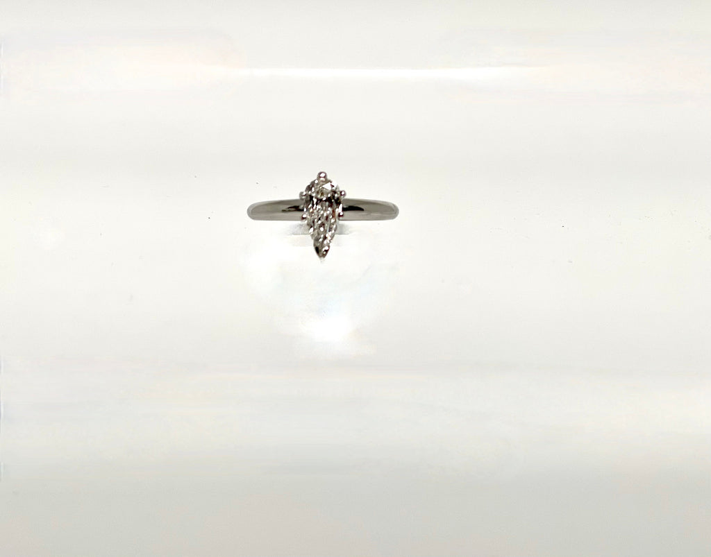 Diamond Engagement Ring-14 Karat White Gold Genuine Pear Shape Diamond-Estate Solitaire Style Ring