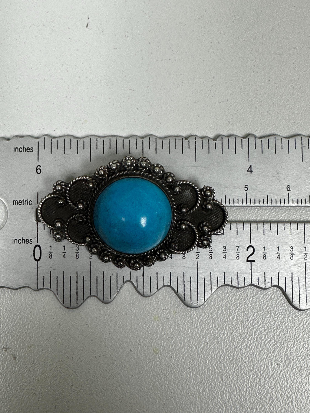 Unique Turquoise Statement Pin in Oxidized Silver