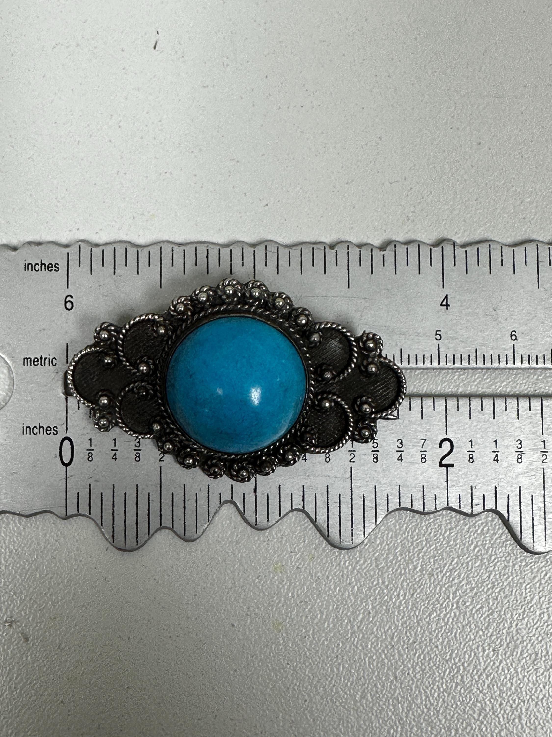 Unique Turquoise Statement Pin in Oxidized Silver