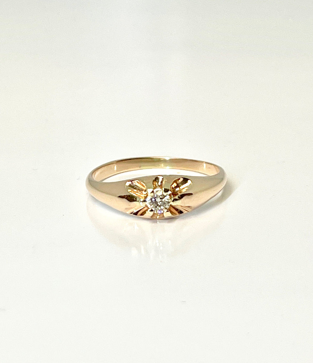 Vintage 1925 Belcher Diamond Ring: 10K Yellow Gold Promise Ring