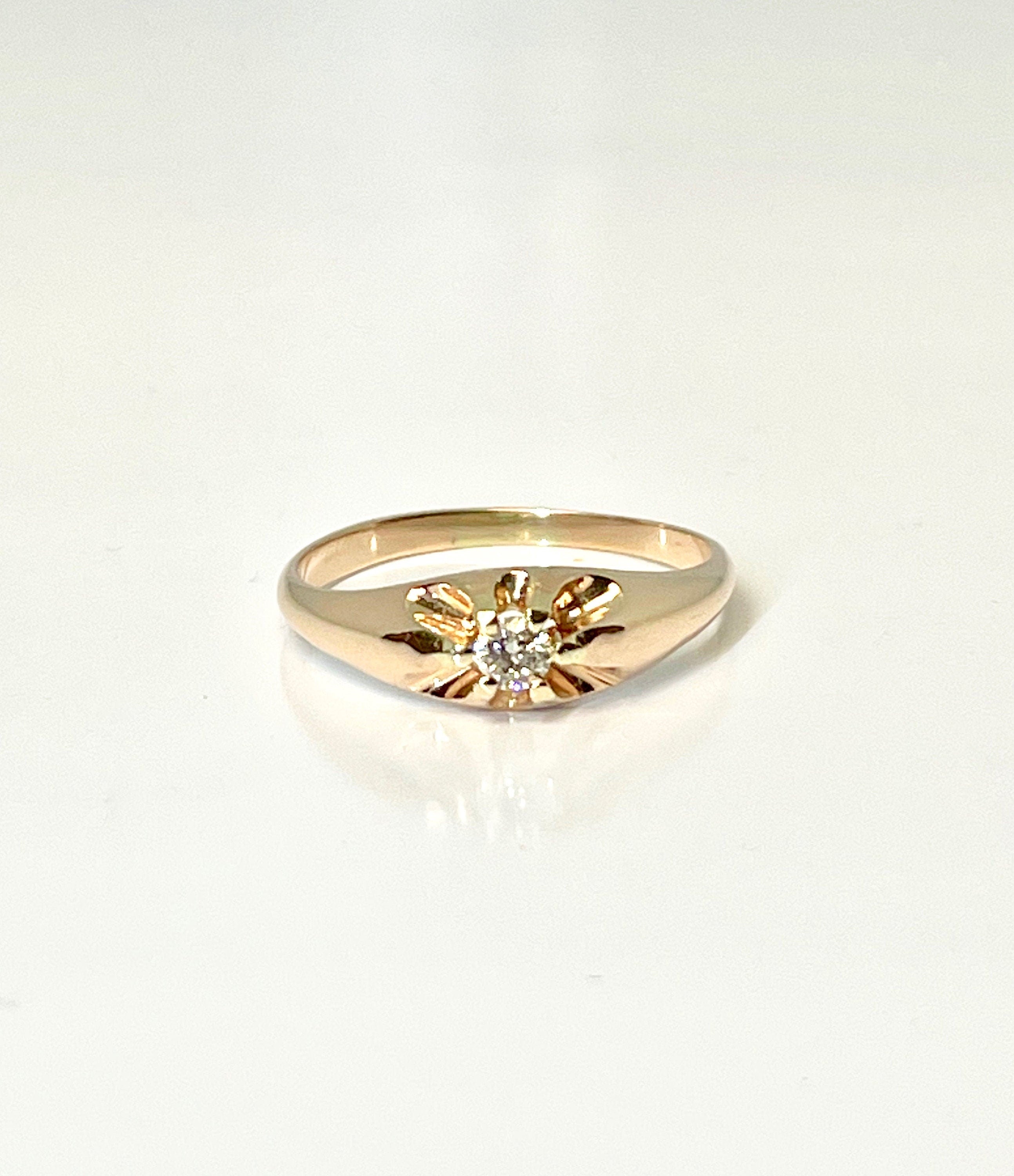 Vintage 1925 Belcher Diamond Ring: 10K Yellow Gold Promise Ring