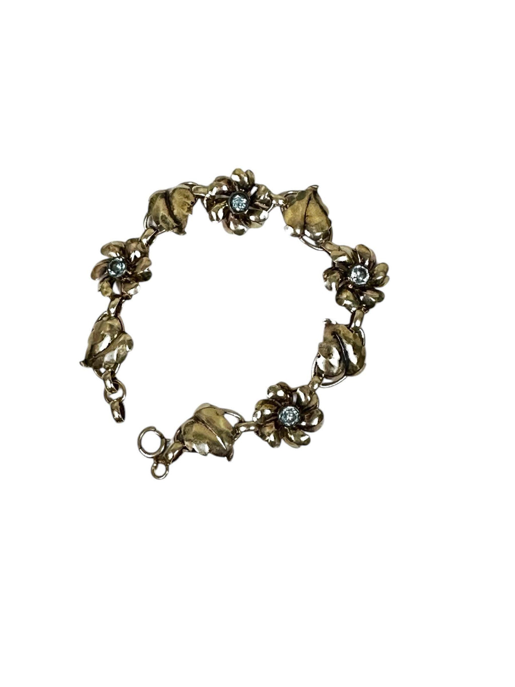 Nature Inspired Gold Filled Bracelet with Blue Glass Flower Detail