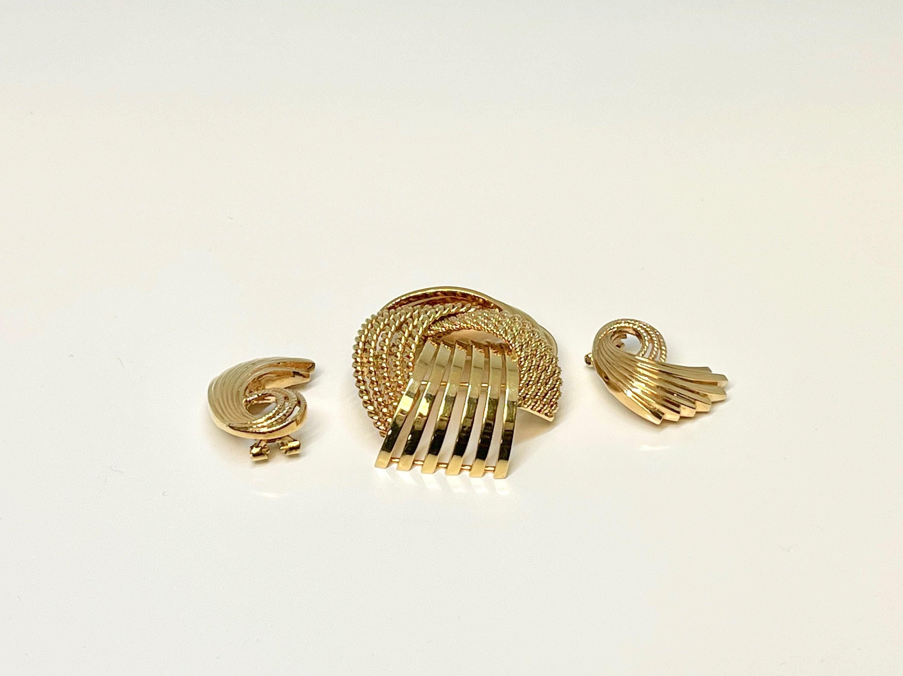 14k Yellow Gold Braided Pin and Clip-on Earring Set