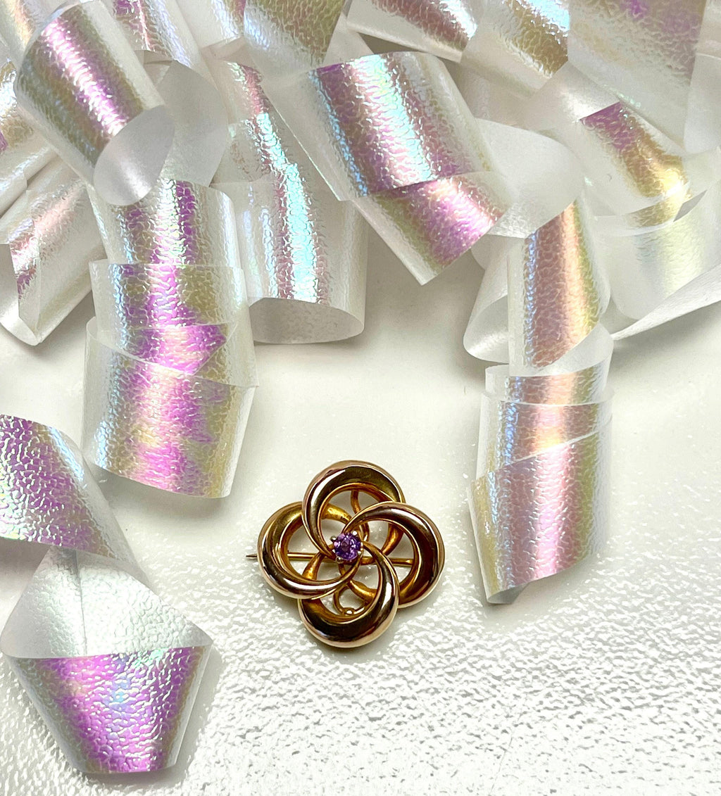 14k Yellow Gold Amethyst Knot Brooch Pendant Watch Pin