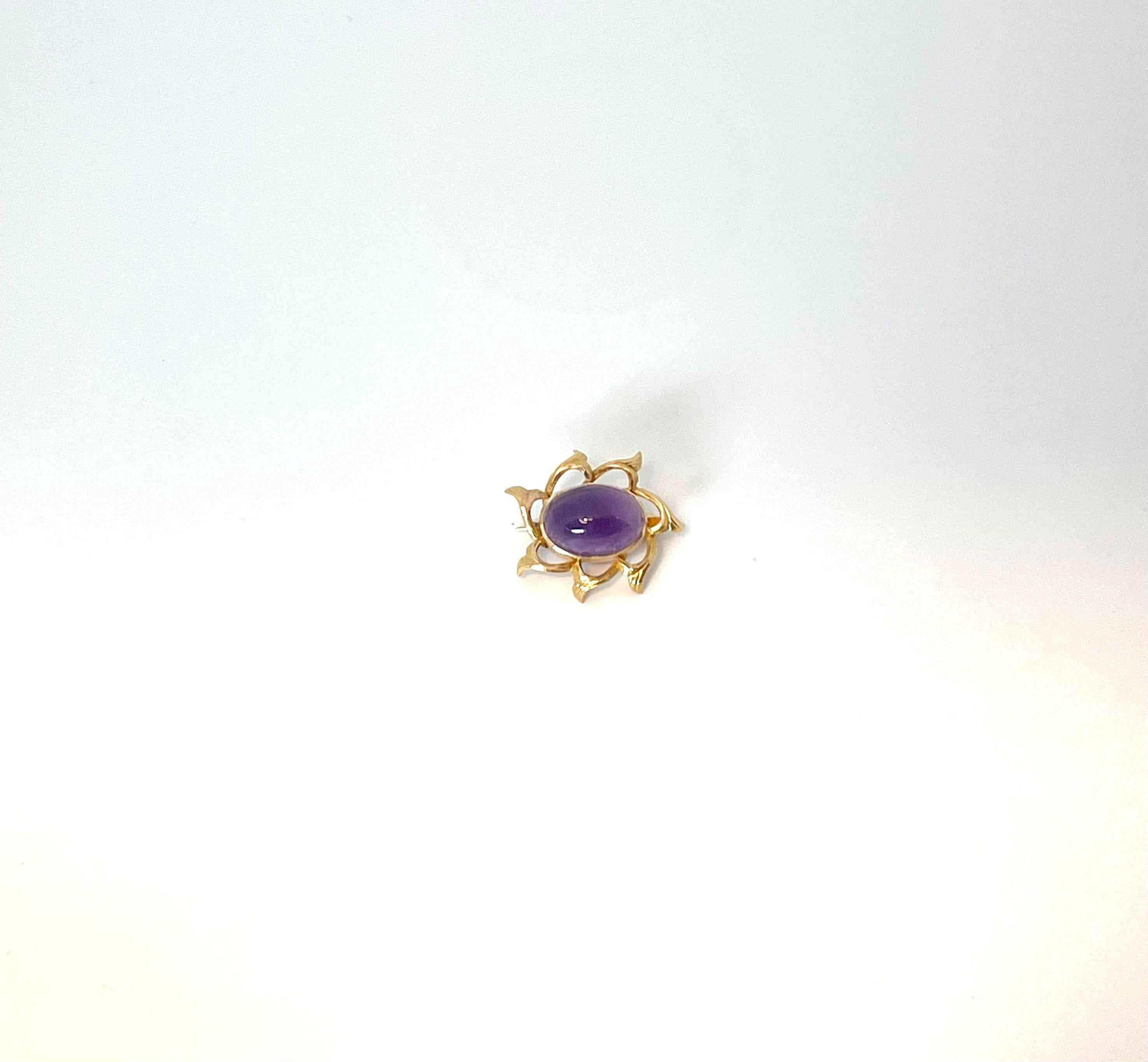Antique 14K Gold Amethyst Pin: February Birthstone Brooch