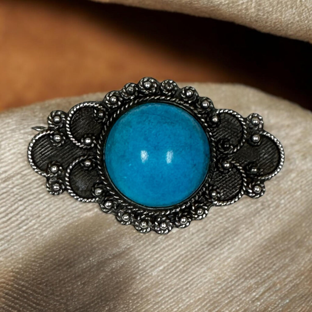Unique Turquoise Statement Pin in Oxidized Silver