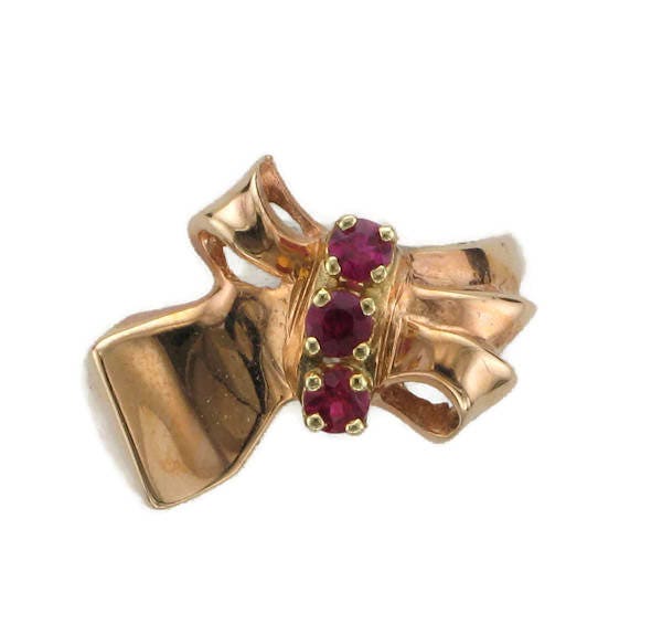 Retro 14k Rose Gold Ruby Ring - July Birthstone