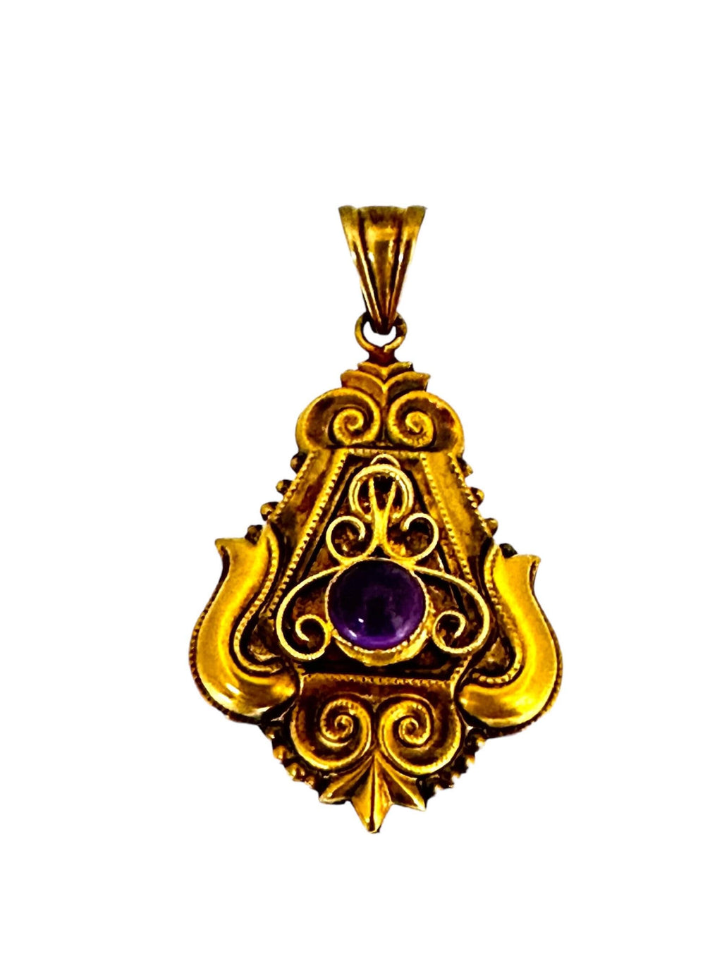 14 Karat Yellow Gold Etruscan Amethyst Pendant