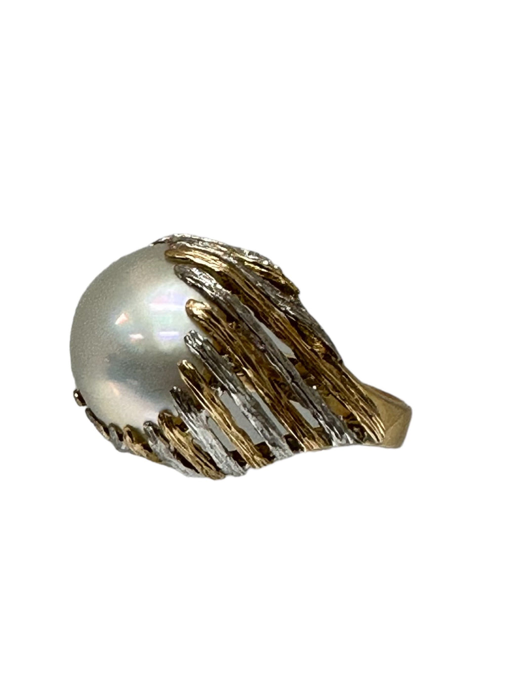 Vintage 14 Karat White, Rose and Yellow Gold Mabe Pearl Ring